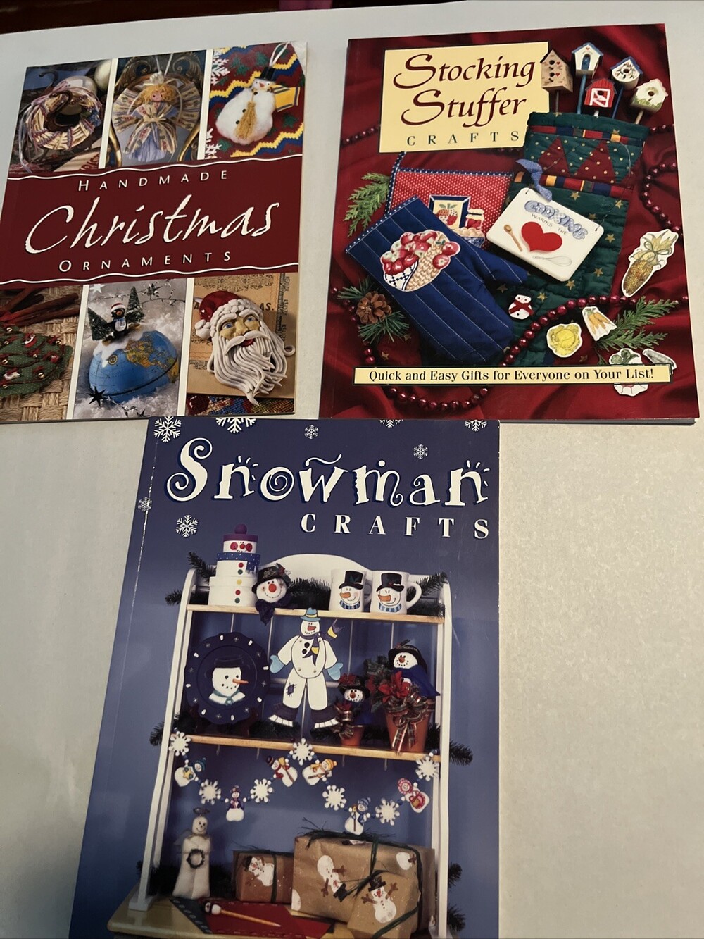 Lot Of 3 Handmade Christmas Crafts Books, Snowman, Stocking Stuffers Ornaments